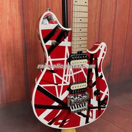 Super Rare Eddie Edward Van Halen Franken Design Black White Stripes Red Gang Electric Guitar Floyd Rose Tremolo Bridge Maple Fingerboard Dot Inlay Locking Nut