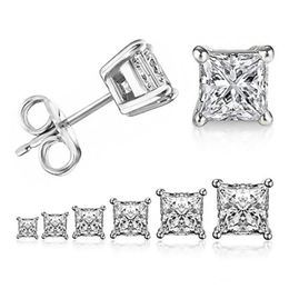 Classical Four Claw Infinity Luxury Jewelry 925 Sterling Silver Princess Cut White Topaz Square CZ Multi Size Gemstones Women Stud207e