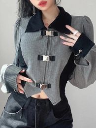 Women's Blouses Jmprs Women Puff Long Sleeve Blouse Designed Fashion Schoolbag Buckle Crop Tops Y2K High Waist Female Shirts