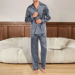 Mens Silk Satin Pajamas Set Sleepwear Pijama Loungewear Suit Female Sleep Two Piece Long Sleeve Pyjamas 240307