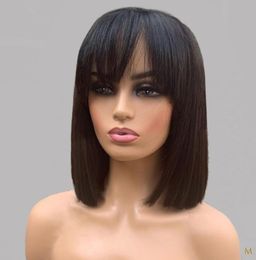 13x4 Straight Bob Fringe Wig With Bangs Short Lace Front Human Hair Wigs Remy Brazilian 130 150 Density Middle Ratio Bleached2610053