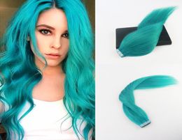 Seamless Tape in Hair Extensions Teal Green 100 Remy Human Hair Extensions Straight for Fashion Women 40Pcs 100GPackage1396609