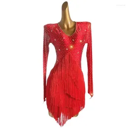 Stage Wear Latin Tassel Dress Dance Competition Performance Costume Ballroom Practice Exercise Clothing Nightclub Outfits Rhinestones