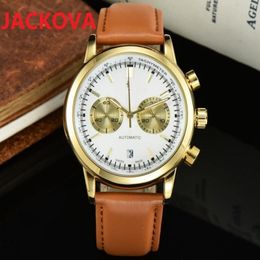 Two Eyes Sub Dial Work mens full functional quartz watches Leather Sapphire waterproof Calendar Luxury fashion classic waterproof 215H