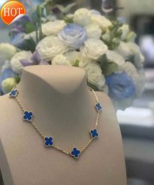 Fashion luxury 4/Four Leaf Clover Ten Flowers Four Grass Necklace Womens Light Luxury V Gold Thick Plating 18K Rose Blue Jade Medal High Grade Sense V0VE