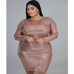 Dresses Women's Dress 5xl Sexy Round Collar Long Sleeve Sequins Elegant Fashion High Waist Plus Size Dresses Wholesale Dropshipping