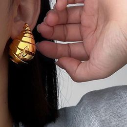 Stud Earrings Trend Water Drop Hollow Ear Studs Women Fashion Vintage Metal Smooth Spiral Shape Personality Party Jewellery