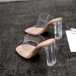 Summer Women Pumps Sandals PVC Jelly Slippers Open Toe High Heel Transparent Perspex Shoes Clear y240301