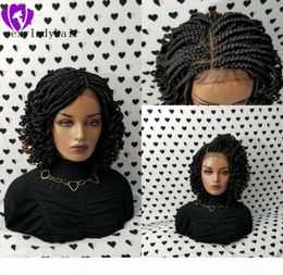 2020 NEW lace frontal short Braided Wigs for Black Women Synthetic Lace Front braids Wig with curly tips Baby Hair4040931