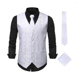 Men's Vests Men Waistcoat Stylish Set With Cashew Nut Print V-neck Design Business Tie For Spring Events Formal Occasions