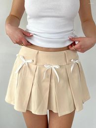Skirts Fashion Women Pleated Skirt Casual Summer Cute Bow A-Line Mini For Beach Vacation Club Streetwear Aesthetic Clothes