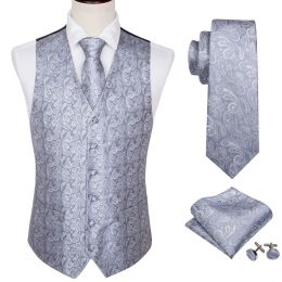 Vests Luxury Vest for Men Silk Paisley Embroidered Waistcoat Tie Pocket Square Set Wedding Formal Male Suit Wedding Party Barry Wang