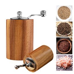 Wooden Salt Pepper Grinder SetRefillable Manual Peppercorn Spices Mill with Long Crank Shaker for Home Dining Restaurant 240306