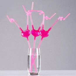 Drinking Straws 1PCS Funny Love Heart Double Straw Unique Flexible Tube Kids Colorful Plastic DIY Bar Accessories222f