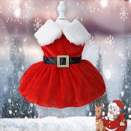 Pet Christmas Clothes Dog Dress Xmas Dress Waistband Bow Decoration Holiday Dresses Puppy Skirt Comfortable Pet Supplies 240307