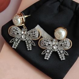 Europe America Exaggerated Large Bow Pearl Crystal Earrings For Women Top Quality Designer Jewelry Fashion Brand Trend