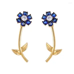 Stud Earrings Charm Korean Fashion Crystal For Women Shiny Zircon Plant Flower Dress Gift Jewellery Accessories