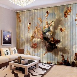 European Curtains Bedroom Po Paint Curtain For Living room marble angel flower 3D Window Curtains271n