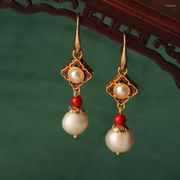 Dangle Earrings MYWINY Court Style Ethnic Vintage Cloisonne Fashion Pearls France Mediaeval Jewellery For Women