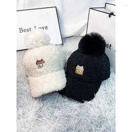 Ball Caps Hat Woman Autumnwinter Simple Fashion Letter Embroidery Warm Lamb Velvet Cap Cute Hairball Plush Baseball