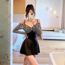 Women's Swimwear 2024 Korean Long Sleeves Women One Piece Swimsuit Skirt Slim Elegant Bathing Suit