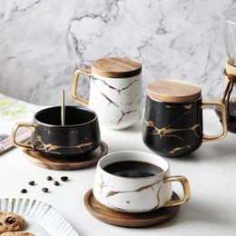 Luxury Nordic Marble Ceramic Condensed Coffee Mugs Cafe breakfast Milk Cups Saucer Suit with Dish Spoon Set Ins330B