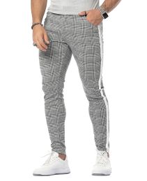 Pants Casual Men's Chinos Cotton Slim Fit Men Pants Trousers Skinny Chinos Pants Grey Ankle Length Street Wear Plaid Side Stripe Pants