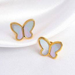 Stud Earrings Tarnish Free Elegant Shell 18k Gold Plated Stainless Steel Seashell Butterfly For Women Gift