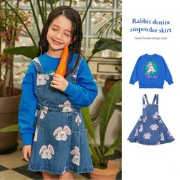 Korean Childrens Clothes Sweatshirts Dress Child Girls Hoodies Sweater T Shirts Denim Skirt Clothings 240307