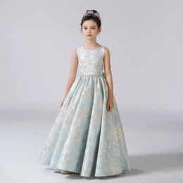 Dideyttawl O-Neck Dress For Girl A-Line Rose Pattern Flower Girl Dresses Sleeveless Kids Birthday Formal Princess Gowns 240229