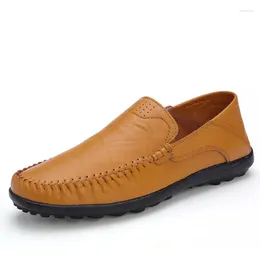 Casual Shoes Leather For Men Slip-On Loafers Large Size Driving Sewing Male Shoe Solid Color Breathable Chaussure Hommes
