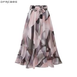 Dresses 2022 Streetwear Women Summer Skirt Elastic High Waist Jupe Femme 4xl 5xl Plus Size Skirts Midi Pink Black Bow Print Floral Skirt