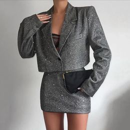 Sexy Spicy Girl Small Suit Set Autumn Winter 2piece Casual Fashion Polo Long Sleeve High Waist Short Dress 240226