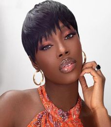 Very short human Hair wigs for Black Women Pixie cutl braziliannone Lace guleless full machine made Wigs2567675