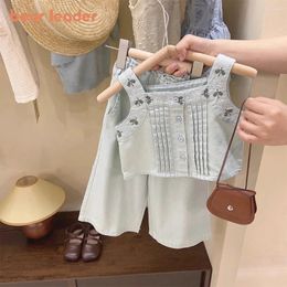 Clothing Sets Bear Leader Girls Clothes 2024 Summer Kids Denim Tank Top Set Baby Girl Exquisite Embroidery Flower Jeans Two Piece