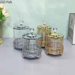 Golden/silver Crystal Glass Candy Jar Storage Jar Hollow Pattern Tea Canister Desk Decoration Jewellery Box Cosmetic Containers 240307