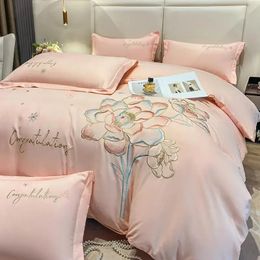 Class a High Precision Cotton Brushed Embroidery Four-Piece Set Pure Cotton Bed Sheet Duvet Cover 240306