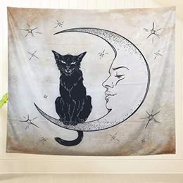 Cat Tapestry Wall Hanging Tapestrys Art Decor Beach Throw Table RunnerCloth Aesthetic Room Hippie Bedroom Decoration 240307