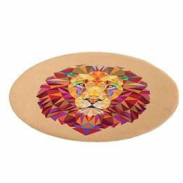 Round Area Rug Animal Design Non-slip Fabric Round Rugs for Bedroom Living Room Study Room Kids Playing Floor Mat Carpet -- lion281z