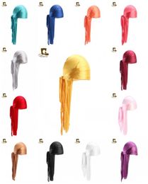 Fashion Silk Long Tail Scarf Cap Multi Colors Soft Satin Durag Bandanna Turban For Women Pirate Hat High Quality 5jd KK9474024