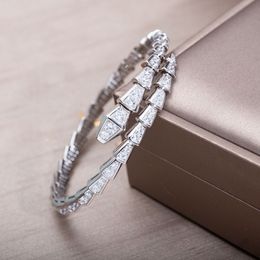 Designer Bracelets Luxury Silver Torque Bangle Bamboo Bone Bracelets For Women Adjustable Serpentine Full Diamonds Bracelet 3 Colo327s