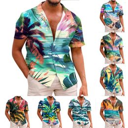 Men's T Shirts Shirt For Men Casual Fashion Summer Short Sleeve Top Buttons Printed T-Shirt Soft Fabric Pullover Ropa Hombre