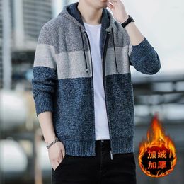 Men's Sweaters 2024 Autumn Korean Style Hooded Sweater Mens Thick And Velvet Men Cardigan Knitted Coat Jacket Male Size M-4XL