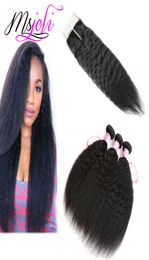 human hair bundles with lace closure kinky straight hair Brazilian virgin hair natural Colour 4x4 lace closure with 3 bundles 9651403