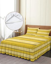 Bed Skirt Yellow Retro Wood Grain Rustic Elastic Fitted Bedspread With Pillowcases Mattress Cover Bedding Set Sheet