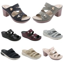 Sandals Summer 2024 Women Low Shoes Heels Mesh Surface Leisure Mom Black White Red Green Large Size 36-42 O20-1 GAI 393