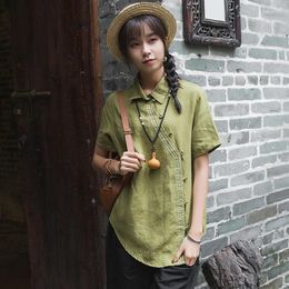 Women's Tanks Flax Shirt Cotton Linen Blouse Loose Irregular Light Chinese Literary Retro Spring And Summer Leisure Long Shor