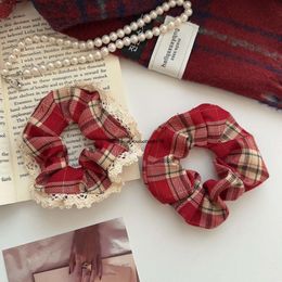 Scottish GirlClassic Red Pattern Hair Rope Large Intestine Ring Retro Easy Matching Hair Rope Hair Ring Tie Ponytail LeatherBand