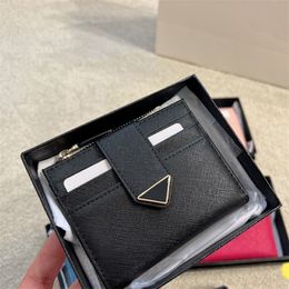 Saffiano Designer Wallets Mens Wallet Women Purse Leather Triangle Mini Luxury Card Holder330S