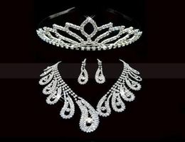 2019 Selling Charming Wedding Bridal Bridesmaids Rhinestone Necklace Earrings Crown Jewellery Set 4701639
